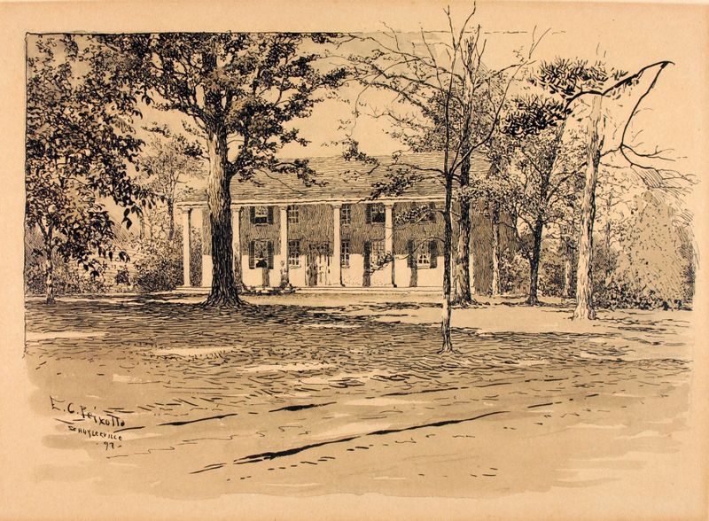 Oil painting of General Schuyler’s House by Ernest Peixotto, showcasing light and shadow.