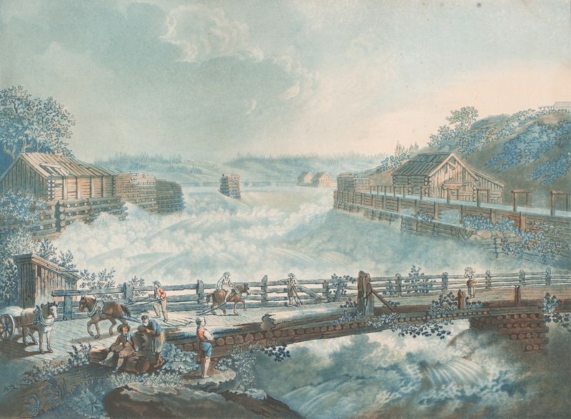 Waterfall scene by Georg Haas, depicting mist and rocks, oil painting