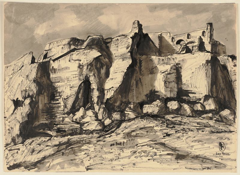 Landscape of rugged cliffs in Les Baux-de-Provence by Hermann Lismann, oil painting