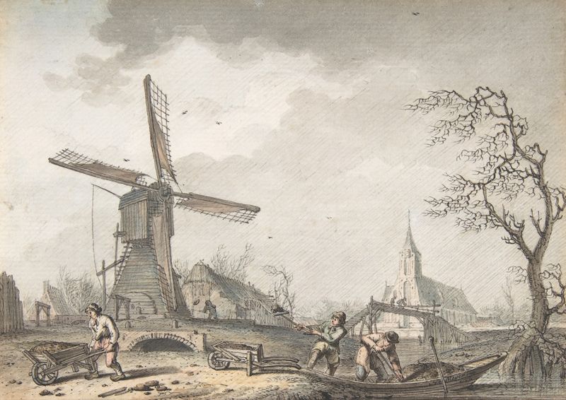 Landscape depicting a solitary figure under a wintry sky, by Hendrik Meijer, 1776