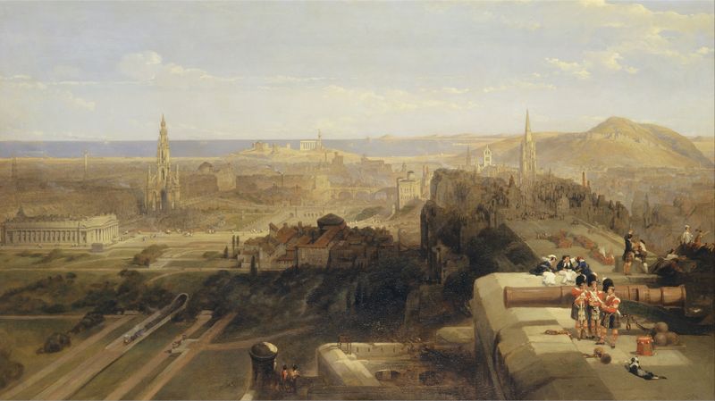 Paisaje de Edimburgo desde el Castillo de David Roberts, pintura al óleo