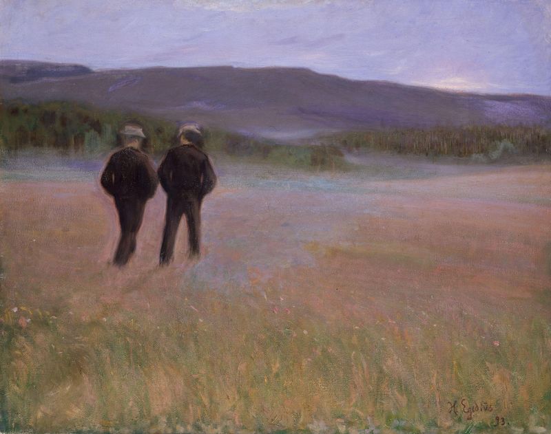 Escena de género que representa una reunión de figuras en un entorno nostálgico, pintura al óleo de Unknown Artist