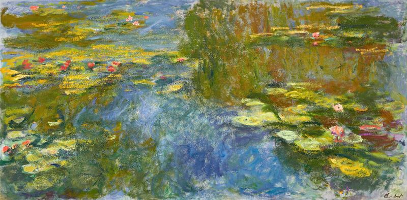 Pintura a óleo de Claude Monet representando lírios d'água em um lago