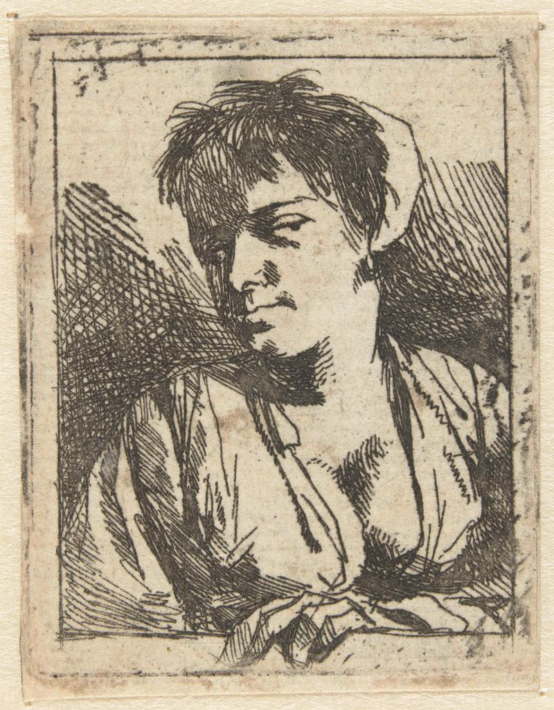 Grabado de una joven por Cornelis Pietersz. Bega