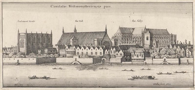 Gravura de Wenceslaus Hollar mostrando Westminster Hall e as Casas do Parlamento