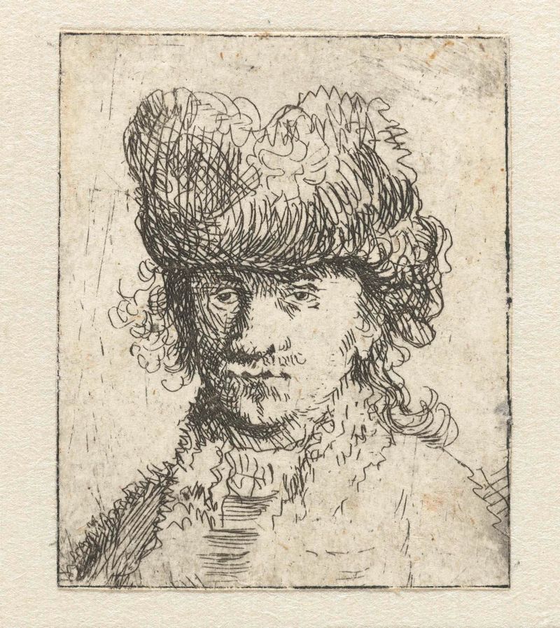 Autorretrato com chapéu de pele, gravura de artista desconhecido