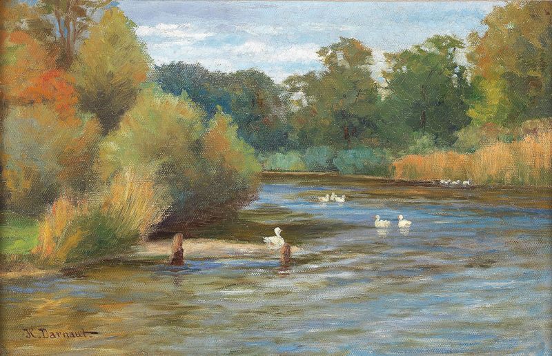 Ducks on a lake, oil painting by Hugo Darnaut