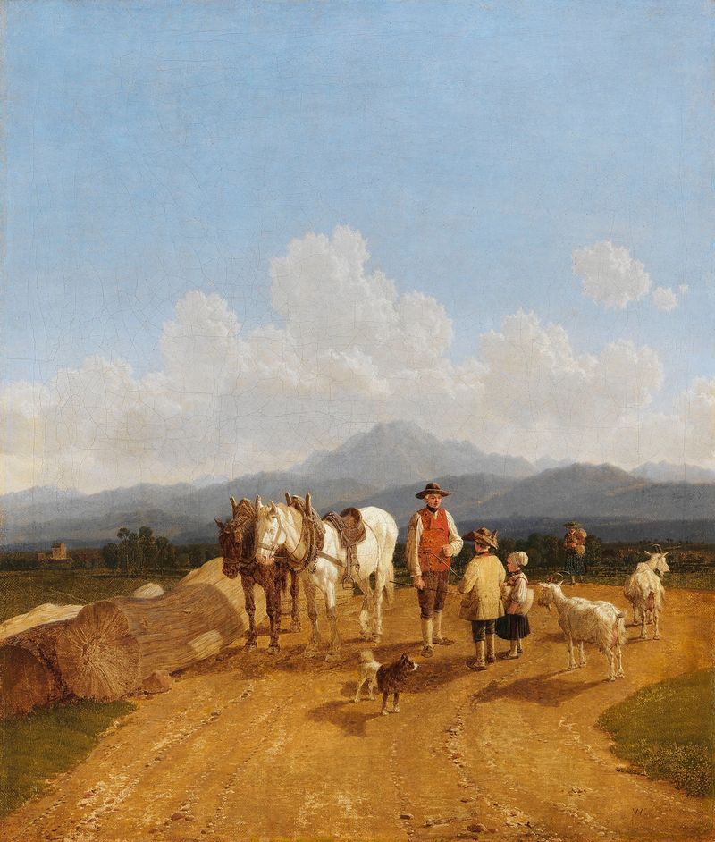 Oil painting by Wilhelm von Kobell depicting children in a Bavarian landscape