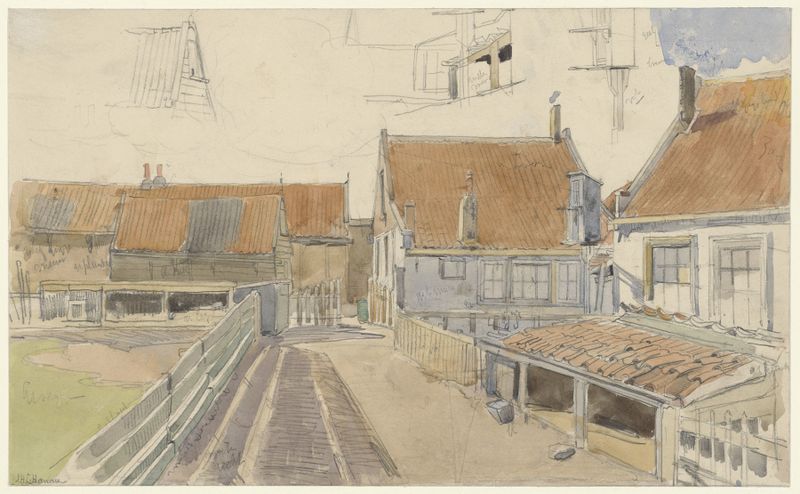 Huizen in de Vinkenbuurt, Amsterdam by Jan H.L. Hanau, oil on canvas depicting charming houses.