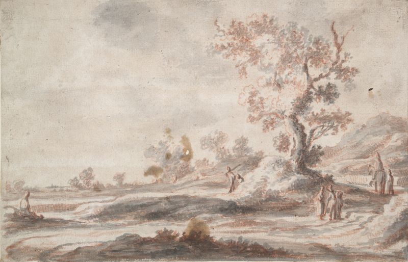 Landscape with Old Tree and Figures de Abraham Genoels II, pintura al óleo