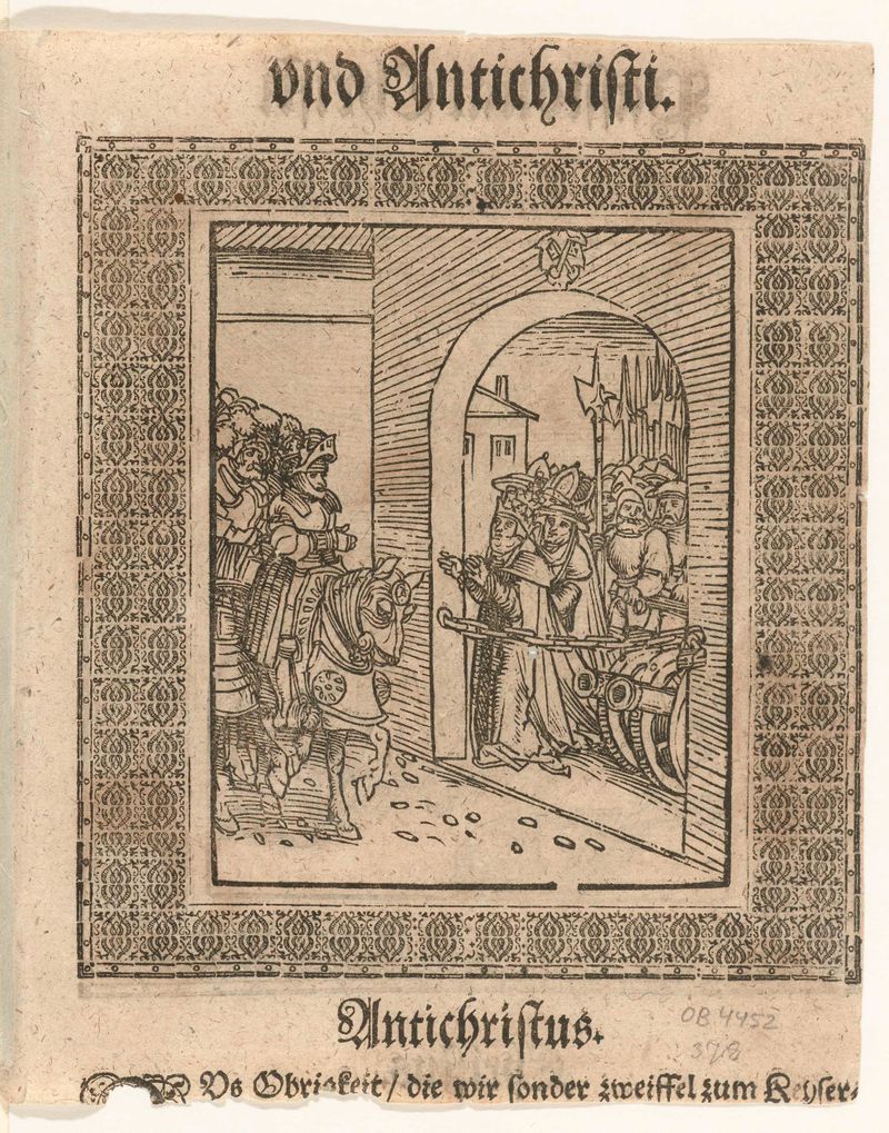 Cena histórica de um papa e um imperador, obra em papel de Lucas Cranach