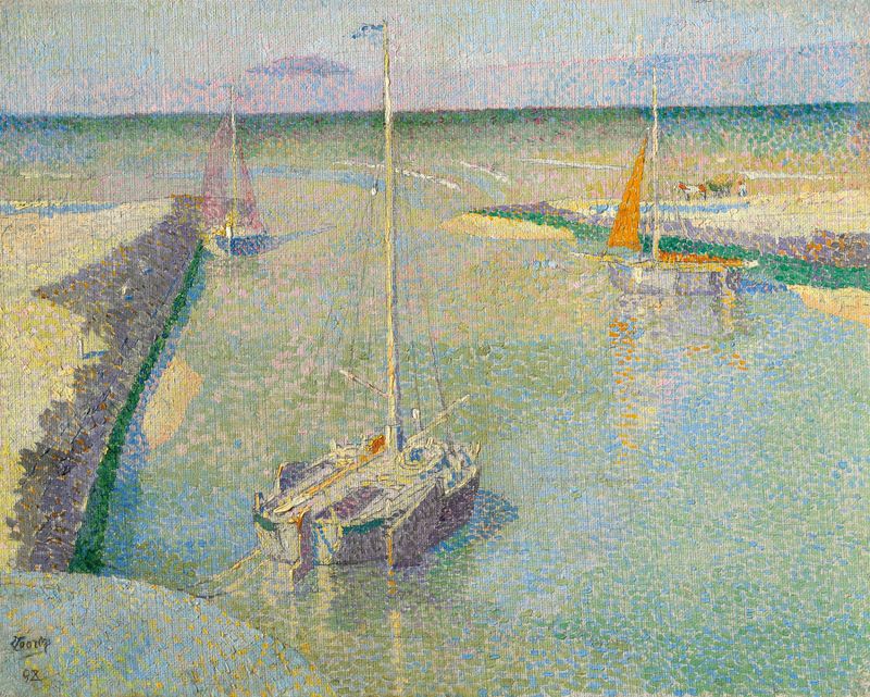 Oil painting by Jan Toorop depicting turbulent waters at the port of Katwijk