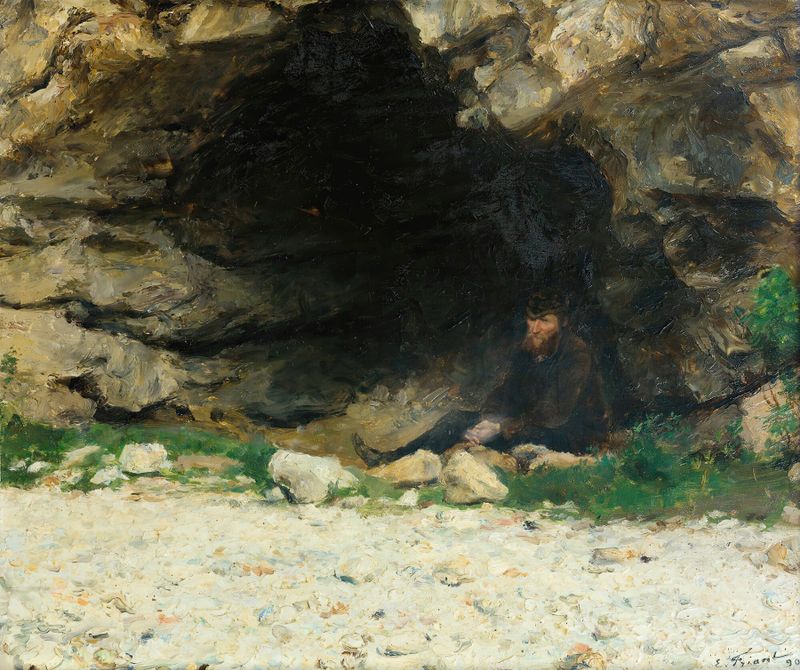 Pintura figurativa a óleo de um viajante cansado de Émile Friant