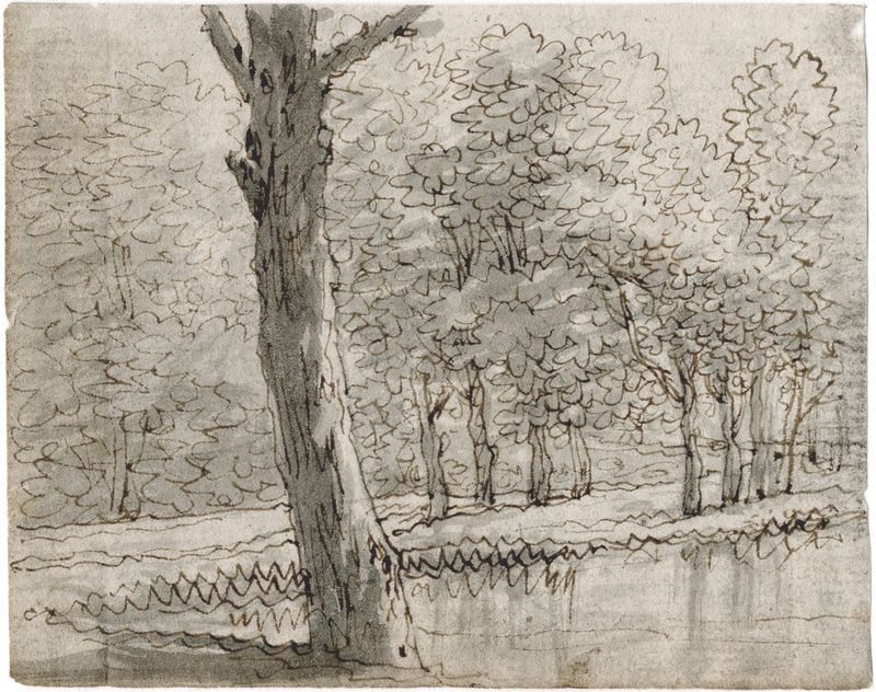 Landscape with trees and dappled sunlight by Barend Hendrik Thier