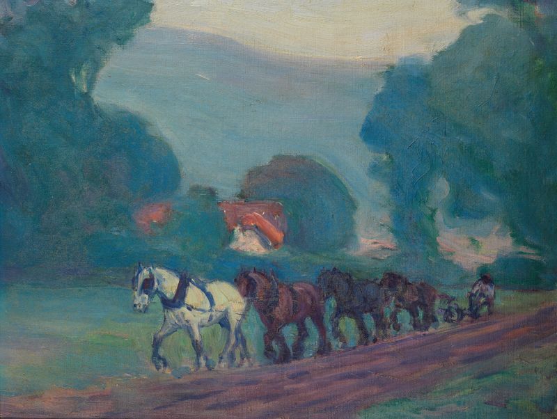 Expressionism by Robert Polhill Bevan, oil painting featuring horses in vibrant colors.