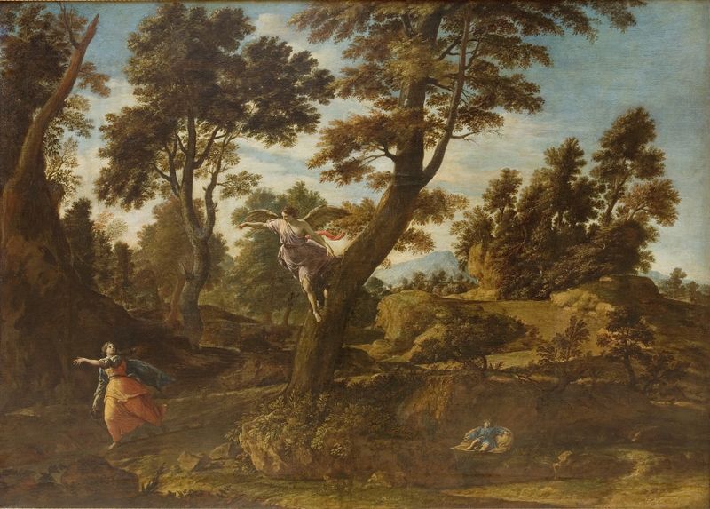Paisagem com o Anjo Aparecendo a Agar, pintura a óleo de Francesco Cozza