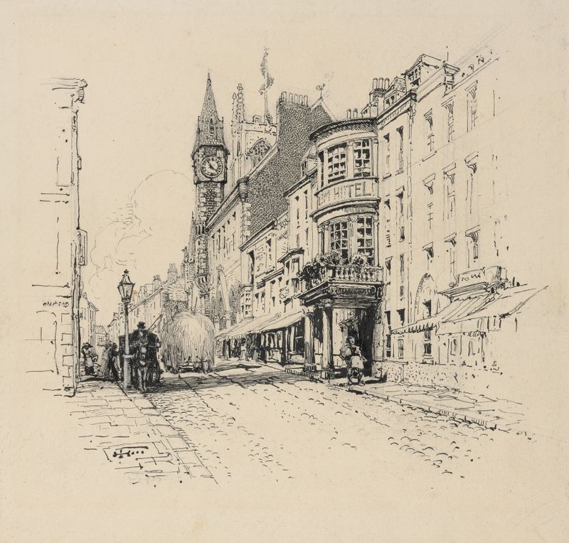 Genre scene with figures and light in watercolor by Harry Fenn