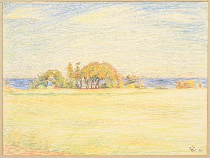 Rutja maastik by Nikolai Triik, oil on canvas depicting a tranquil landscape with rolling hills.