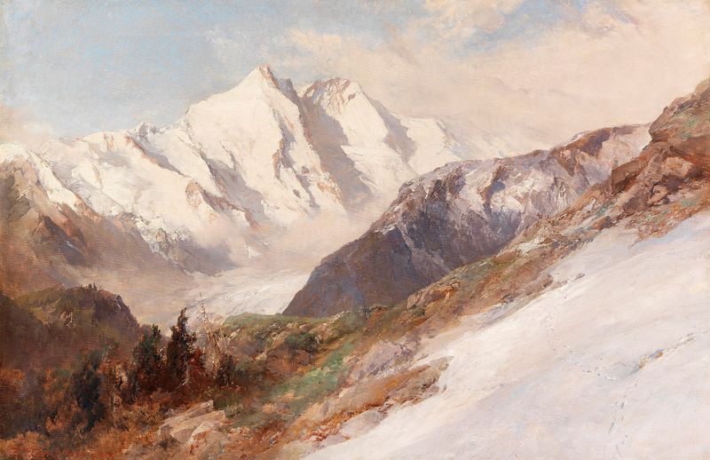 Landscape of Großglockner mountain by Edward Theodore Compton, oil painting