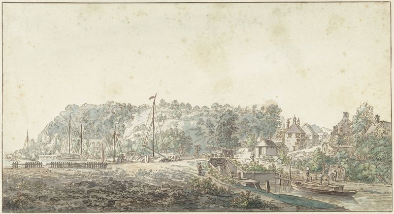 Paisagem que retrata uma cena de rio de Jacob van Liender, pintura a óleo