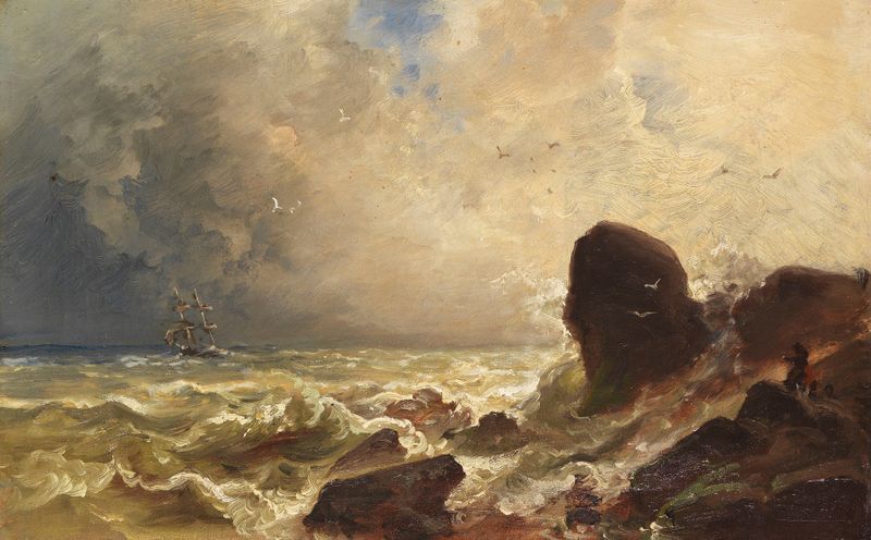 Marine scene depicting vibrant ocean waves by Christian Ernst Morgenstern, oil painting