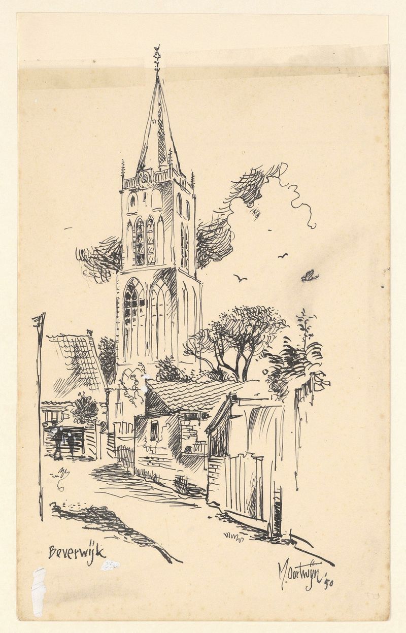 Cena arquitetônica com um campanário de Maarten Oortwijn, 1950