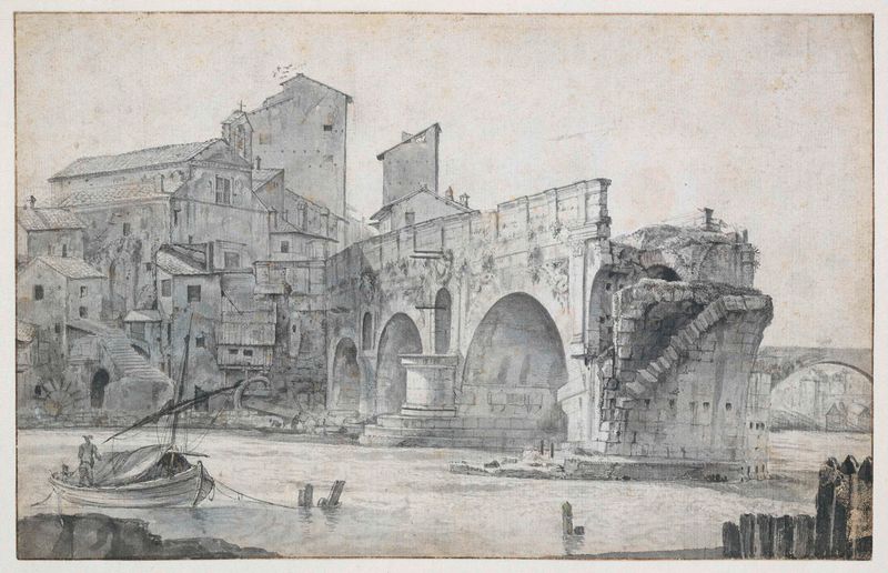 View of the Ponte Rotto in Rome by Jan Asselijn, oil on canvas
