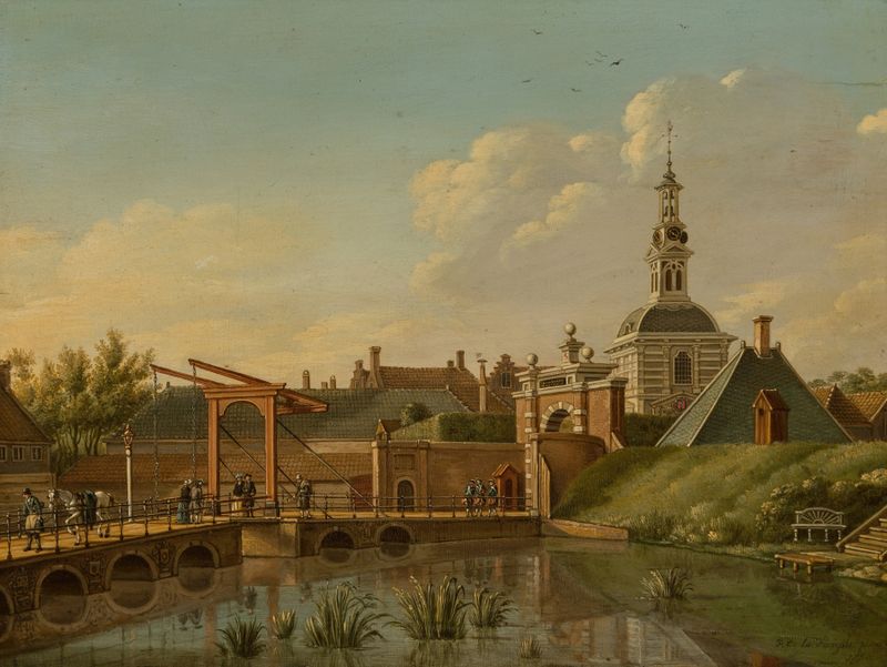 Vista do Witte Poort, Leiden de Paulus Constantijn la Fargue, óleo