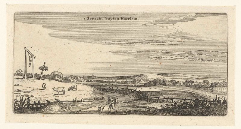 Paisaje con horcas cerca de Haarlem, grabado de Unknown Artist