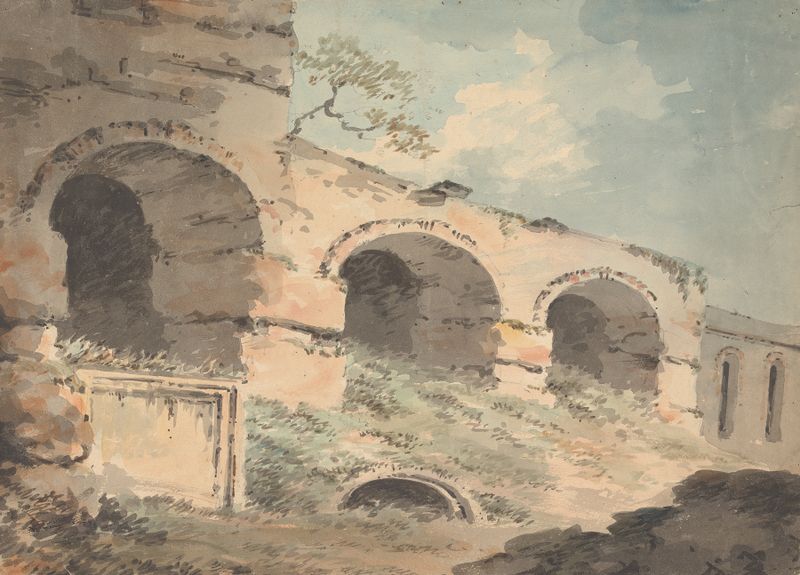 Ruin with Three Arches by William Sawrey Gilpin, oil painting depicting crumbled stones and arches