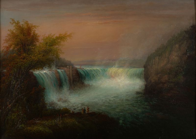Vista da Goat Island e das Cataratas do Niágara, óleo sobre tela de Charles Hubbard