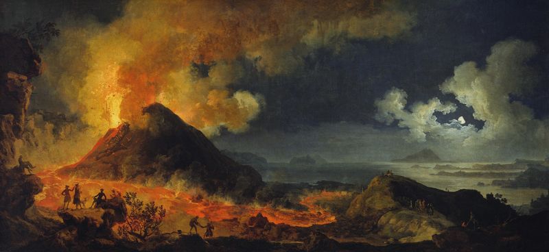 The Eruption of Vesuvius by Pierre-Jacques Volaire, oil on canvas depicting a volcanic eruption.
