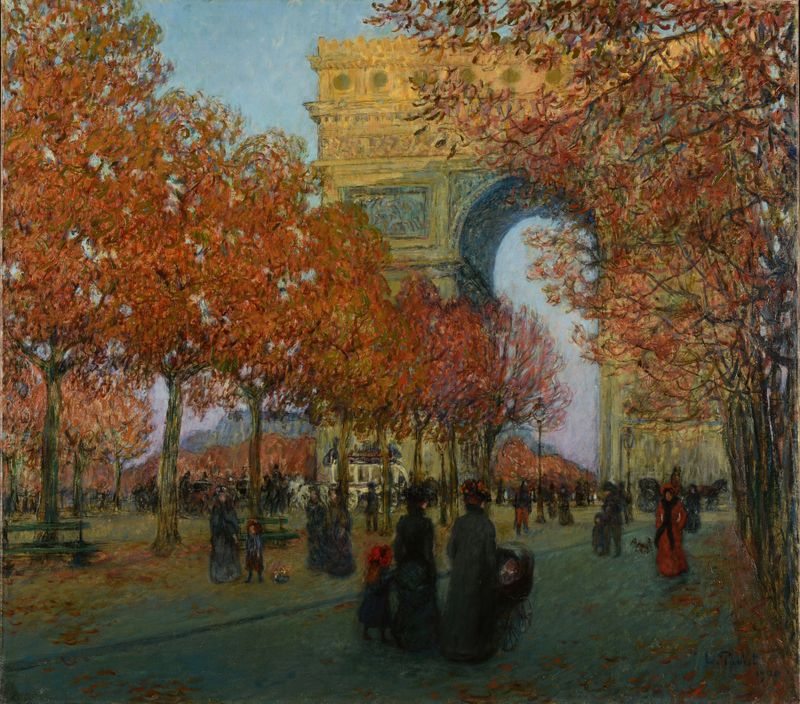L’Arc de Triomphe de l’Étoile by Louis Paviot, oil on canvas showing an architectural monument.