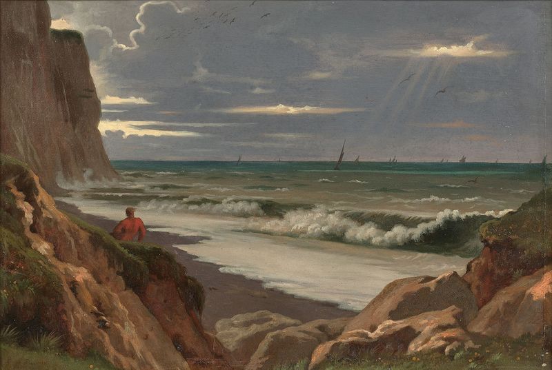 Marine seascape by Jean-Paul Flandrin, oil on canvas, depicting waves and a serene horizon.