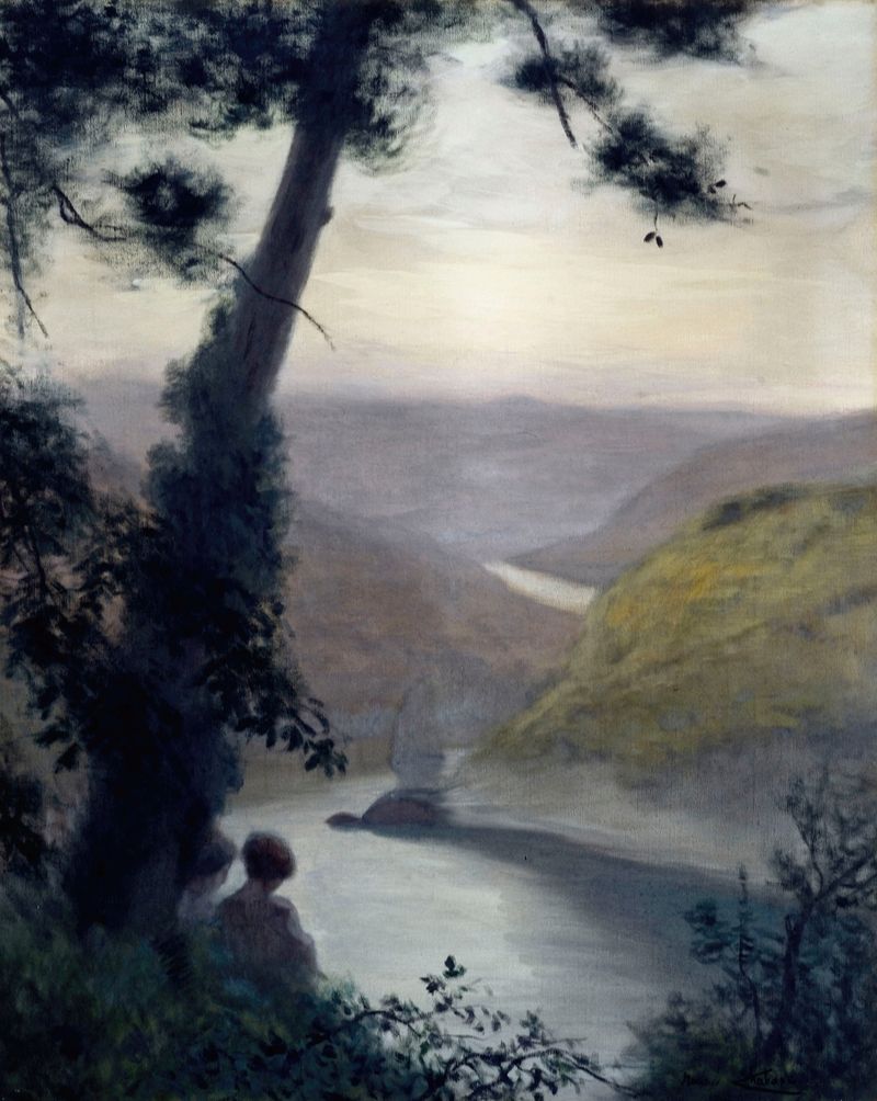 Figurative oil painting by Maurice Chabas featuring a reclining figure in contemplation.