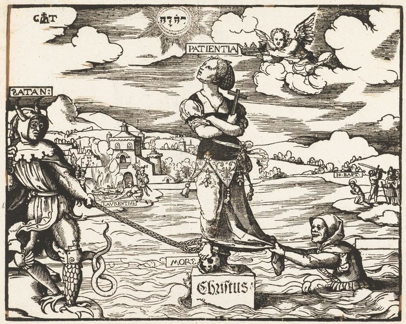 Pintura figurativa al óleo de Cornelis Anthonisz que representa a una mujer sobre una piedra en el agua