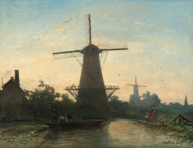 Moinhos perto de Roterdã, óleo sobre tela de Johan Barthold Jongkind