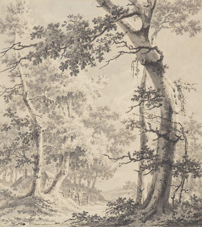 Wooded Landscape by Paulus van Liender, oil painting depicting a tranquil forest with sunlight filtering through trees.