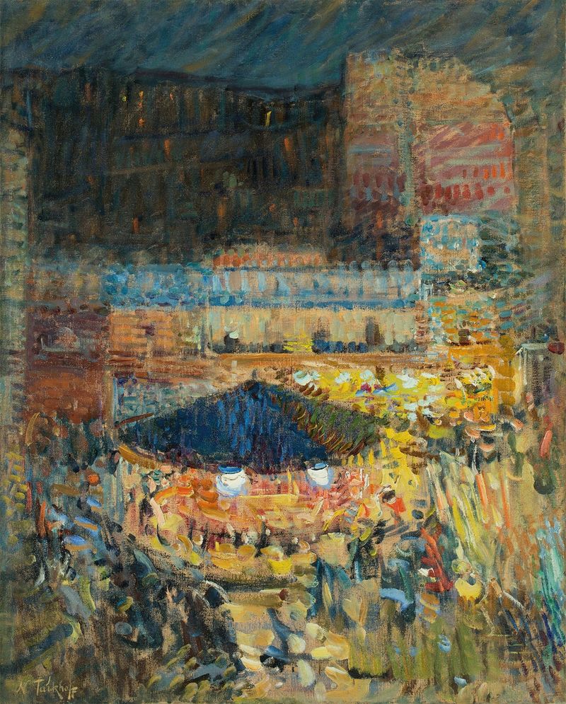 Night scene with a carousel by Nicolas Tarkhoff, oil painting