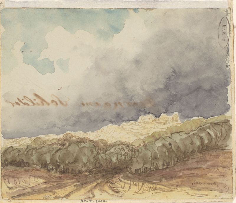 Landschap by Johannes Tavenraat, depicting a river and sunset in an unknown medium.