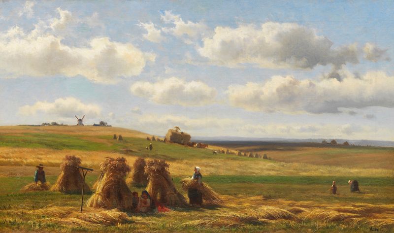 Kornernte de Adolf Heinrich Lier, óleo mostrando um agricultor colhendo trigo