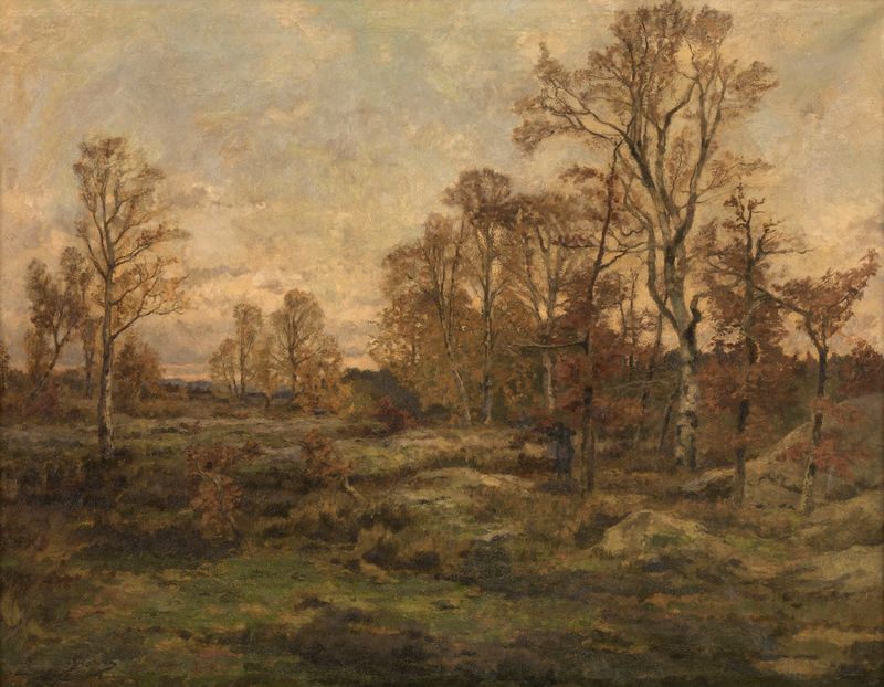 Autumn landscape with trees in oil on canvas by Théodore Baron