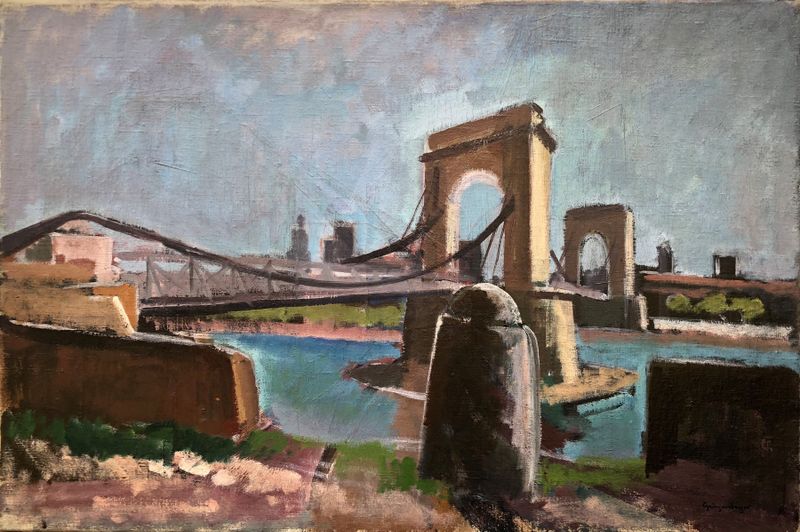 Brücke in Avignon de Otto Geigenberger, óleo sobre lienzo que representa un puente sobre el agua