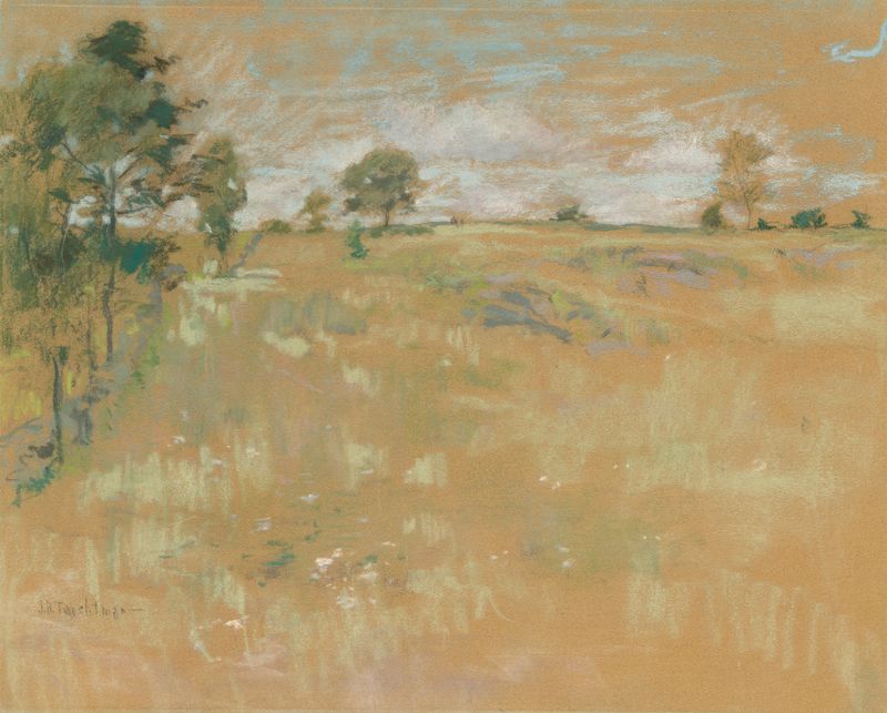 Pasturas al atardecer de John Henry Twachtman, óleo sobre lienzo