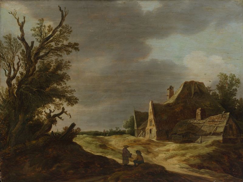 Paisaje con un camino de arena y una granja de Jan van Goyen, pintura al óleo