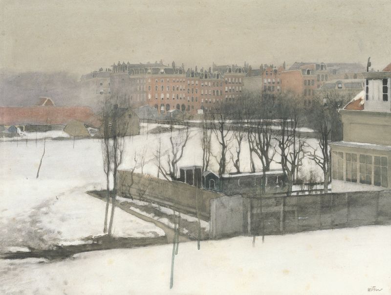 Paisaje invernal con nieve en Oosterpark, óleo sobre lienzo de Willem Witsen