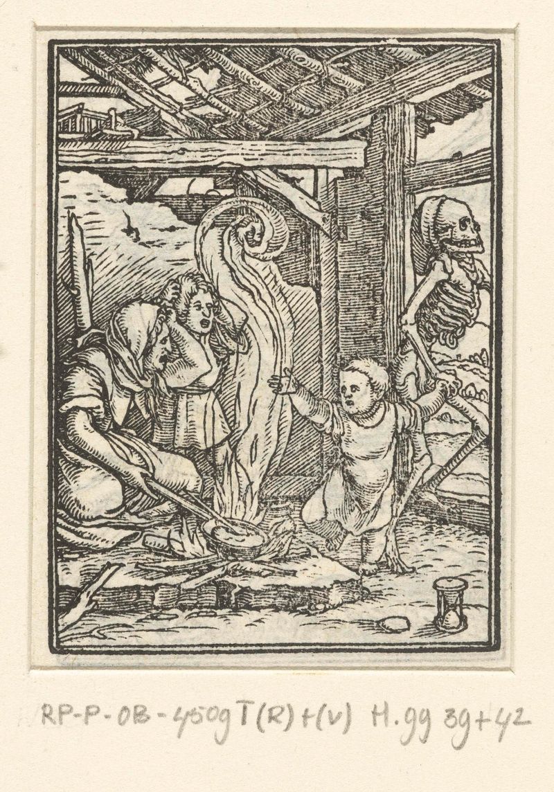 Allegory on paper by Hans Holbein II depicting a child meeting Death.
