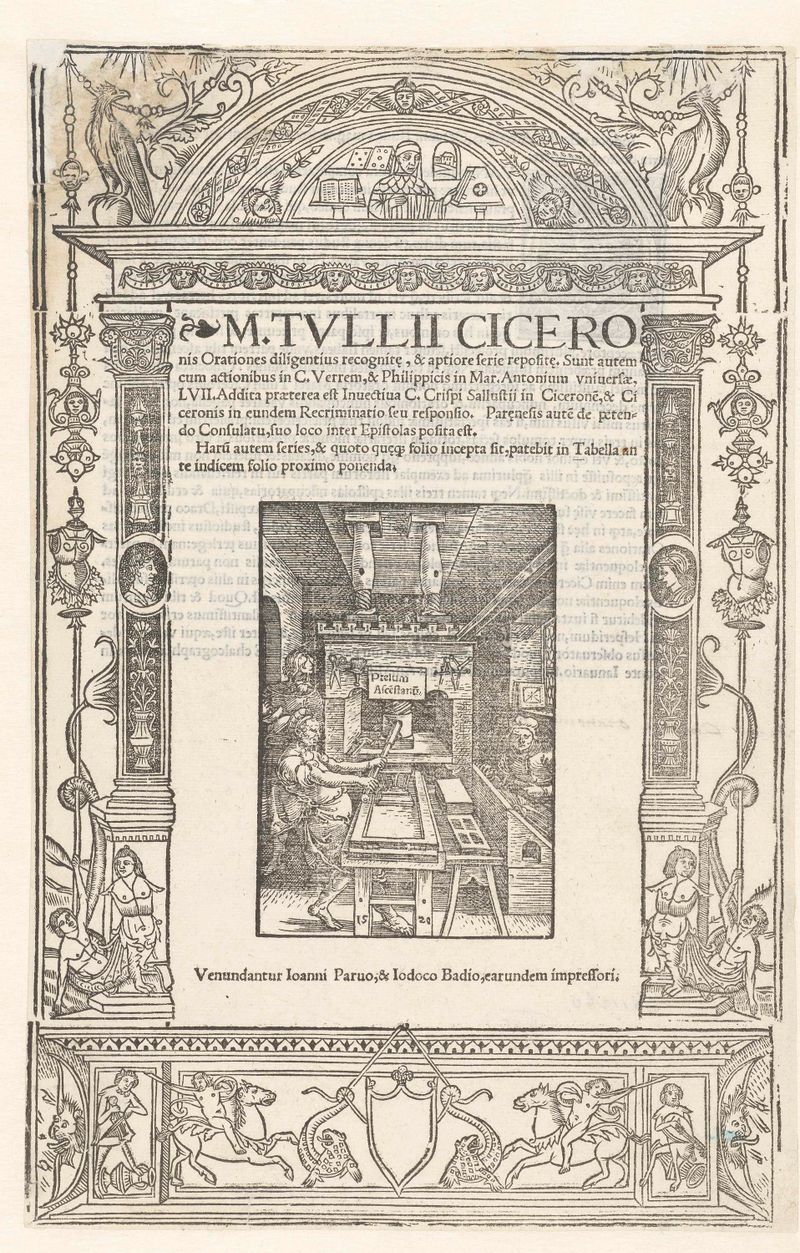 Grabado de Titelblad van Cicero's Orationes de Albrecht Dürer que representa a Cicerón.