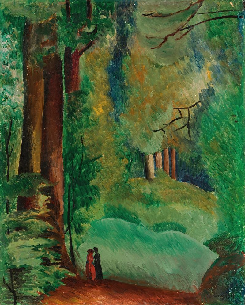 Post-Impressionism oil painting by Moïse Kisling, featuring a tranquil lake and lush greenery