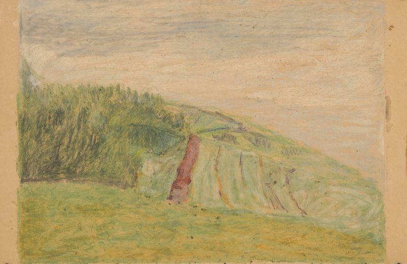 Study Of Spiš Landscape by Jozef Hanula, oil on canvas depicting hills and a moody sky.